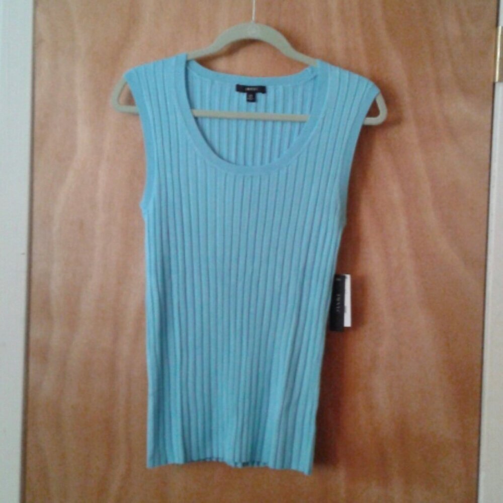 IMNYC Isaac Mizrahi Sky Blue Large Tank Sleeveless Ribbed Stretch Cottagecore
